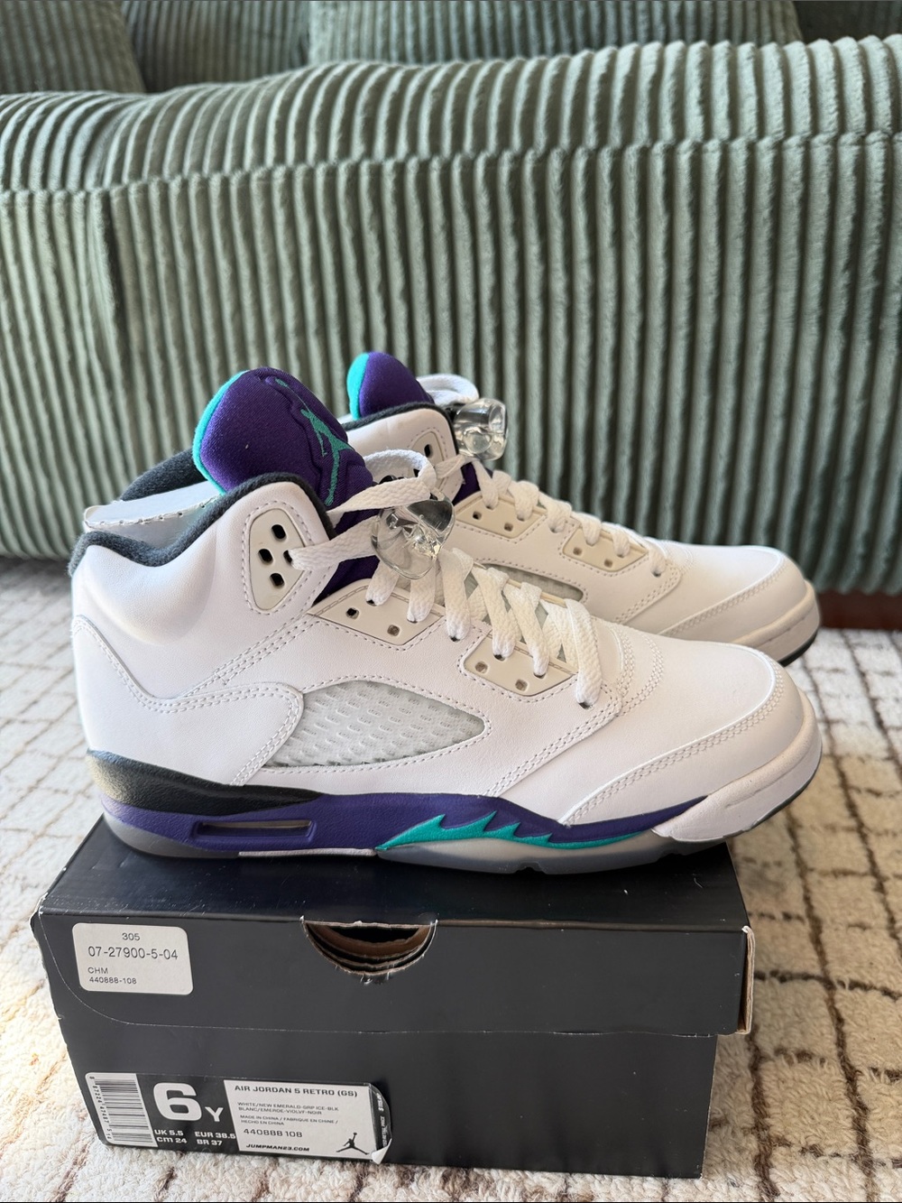 Jordan Air 5 Retro White Purple Teal (GS)
